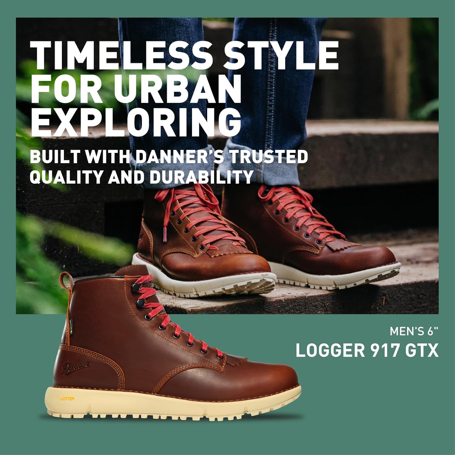 Мужские водонепроницаемые походные ботинки Danner Logger 917 6 - из кожи полного зерна с дышащей мембраной Gore-Tex, подошвой Vibram SPE и протектором 917 Traction, 7 Wide Monk\'s Robe — фото 3