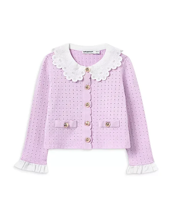 Кардиган из ажурной ребристой вязки - для малышей и для взрослых. Self-Portrait, Pink