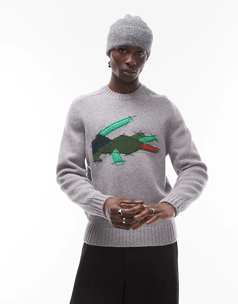 

Lacoste – Свитер серого цвета с большим логотипом