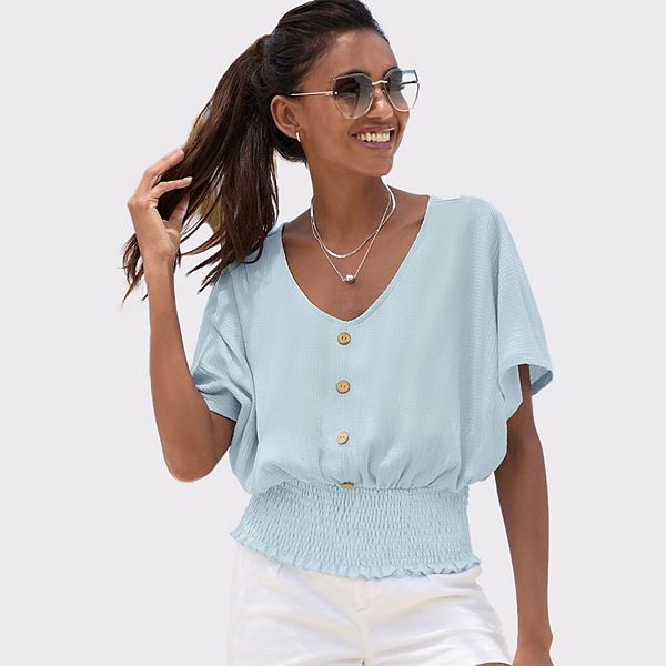 

Женский топ с V-образным вырезом и сборкой Lascana, Light Blue