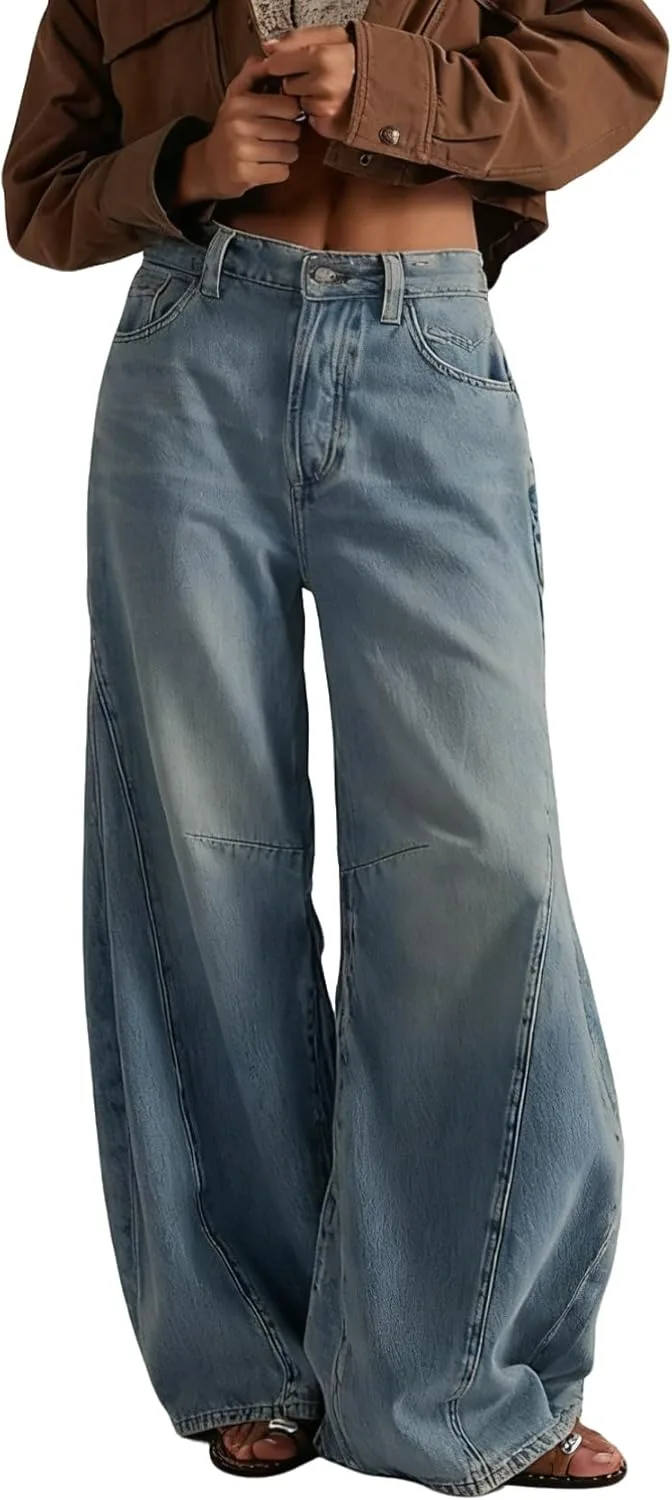 

Женские джинсы CHARTOU широкие, мешковатые, с высокой талией и пачворком