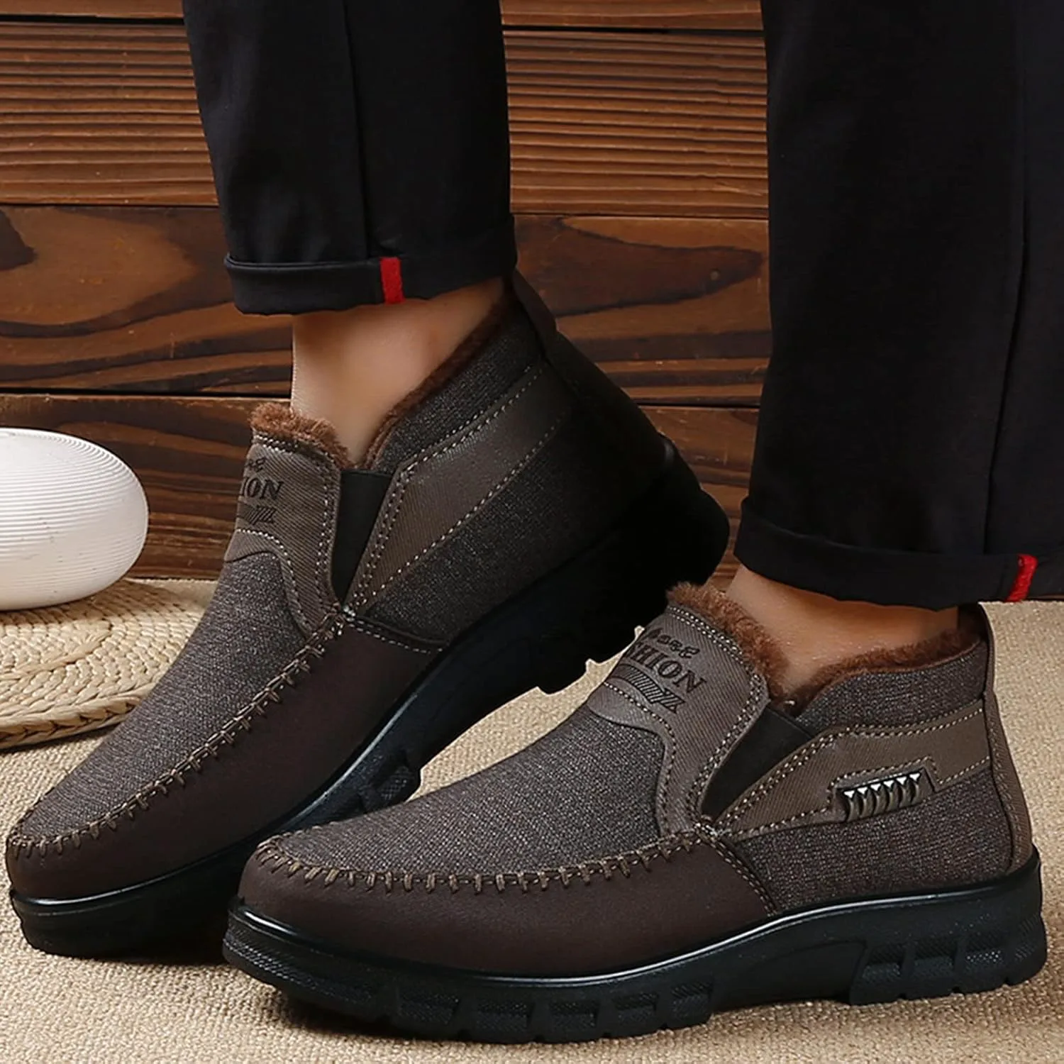 

Мужские зимние ботинки для снега с утеплителем, на меховой подкладке, хлопковые, на платформе, слипоны для повседневной ходьбы, противоскользящие лоферы, тканевые ботинки на щиколотку AngryMonkey, черный