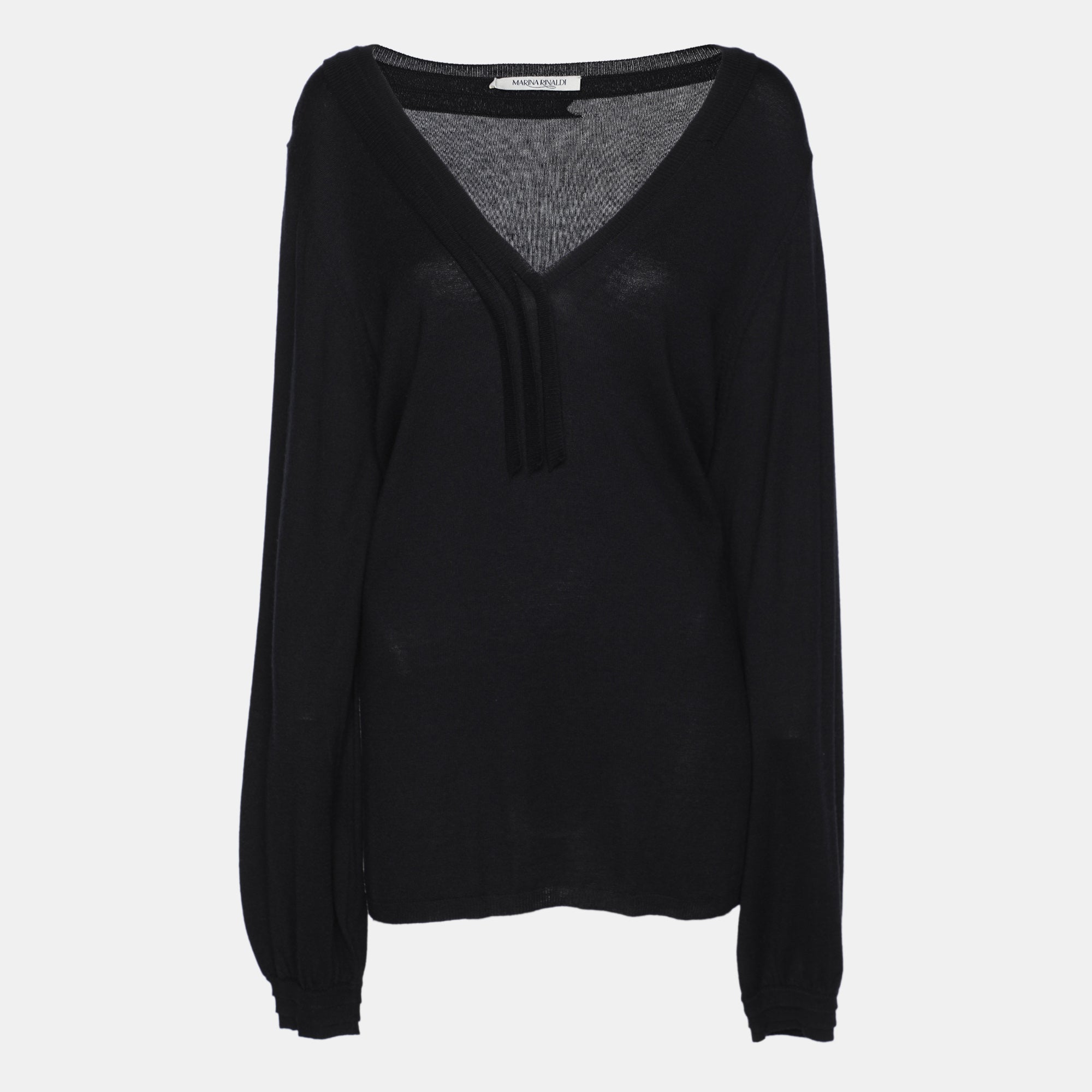 

Вязаный шелковый свитер с длинными рукавами темно-синего цвета от Marina Rinaldi