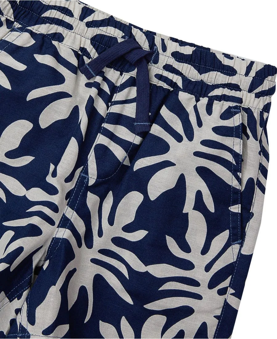 Детские льняные шорты из фактурной ткани Lands' End, tropical leaf/темно-синий — фото 3