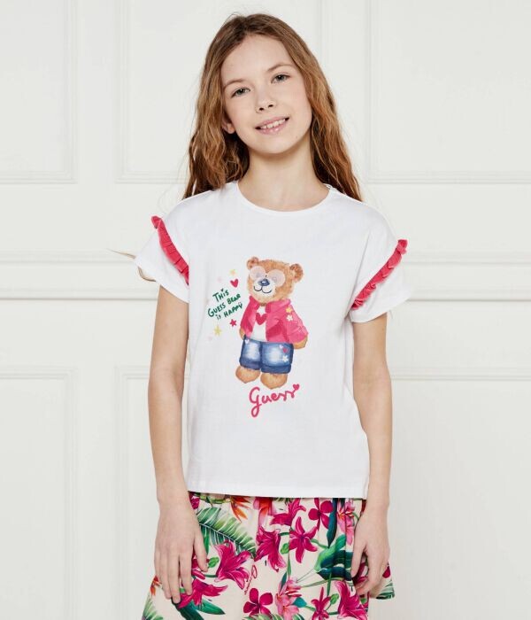 

Футболка детская Guess с принтом, белый / розовый