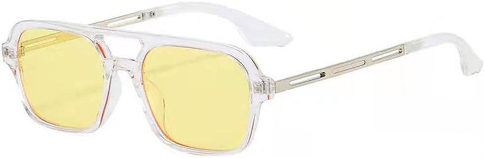 

Ретро солнцезащитные очки с двойной перемычкой для женщин, модные прозрачные линзы цвета океана, защита от УФ-излучения UV400, модные мужские металлические полые солнцезащитные очки generic, Transparent Yellow