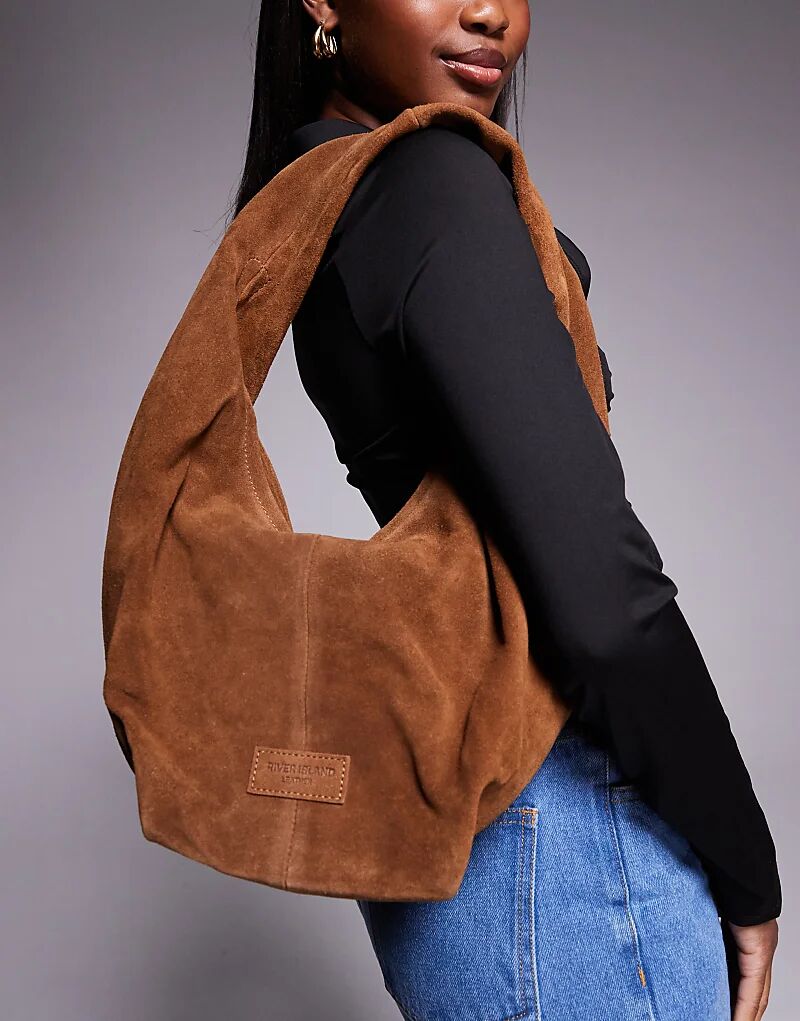 

Сумка через плечо River Island из замши коричневого цвета
