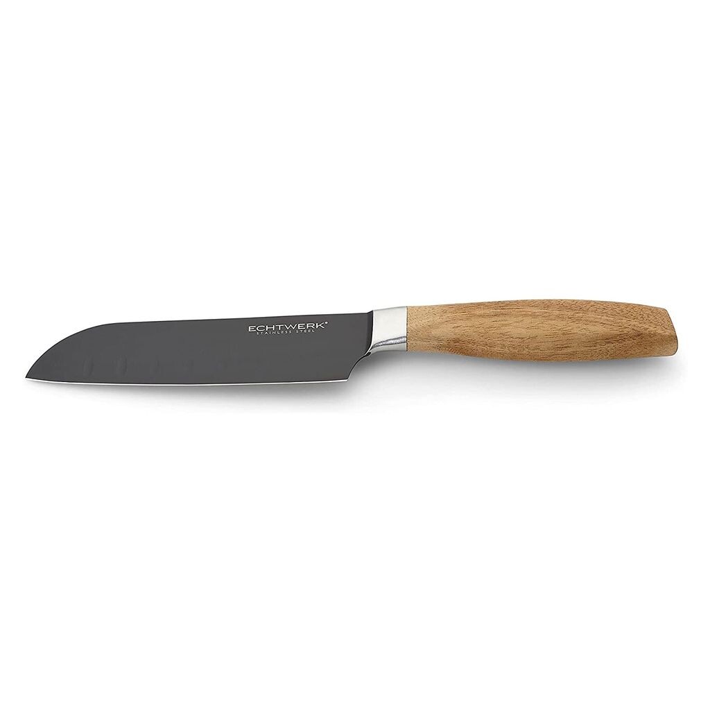 

Нож Echtwerk Santoku из высококачественной стали, кухонный нож, поварской нож, универсальный нож, специальная сталь, ручка из акации, длина лезвия: 15 см, черный выпуск