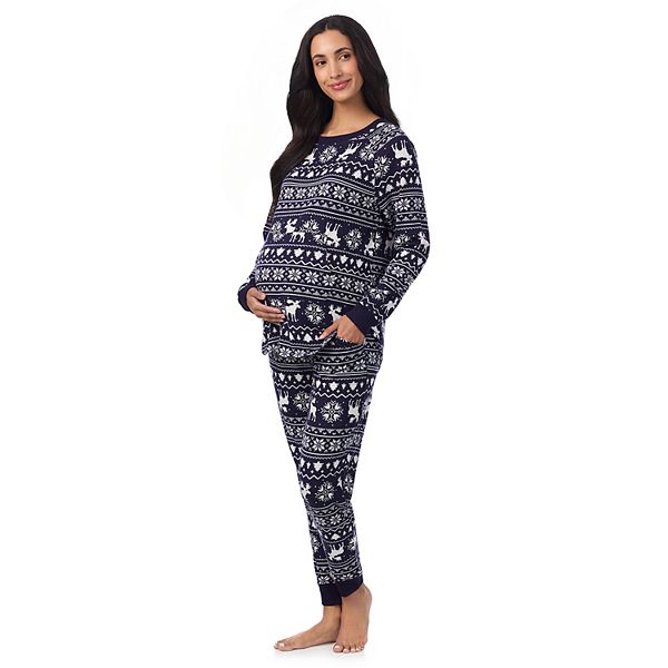 

Топ и джоггеры для беременных из свитера Cuddl Duds, Navy Moose Fairisle