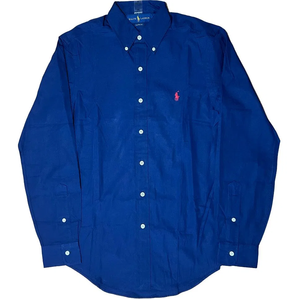Рубашка Polo Ralph Lauren с длинным рукавом, синяя морская волна