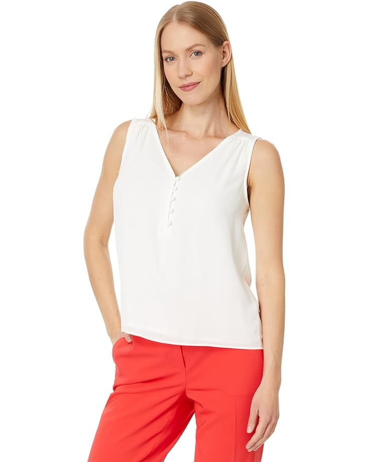 

Топ CeCe Half Button-Down Sleeveless Tank, слоновая кость