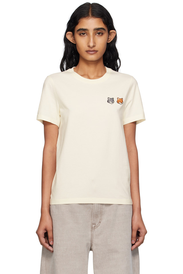 

Футболка с двойным жирным логотипом Fox Head Maison Kitsuné, цвет latte
