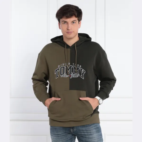 Двухцветная толстовка свободного кроя с капюшоном Tjm rlx varsity Tommy Hilfiger, хаки — фото 2