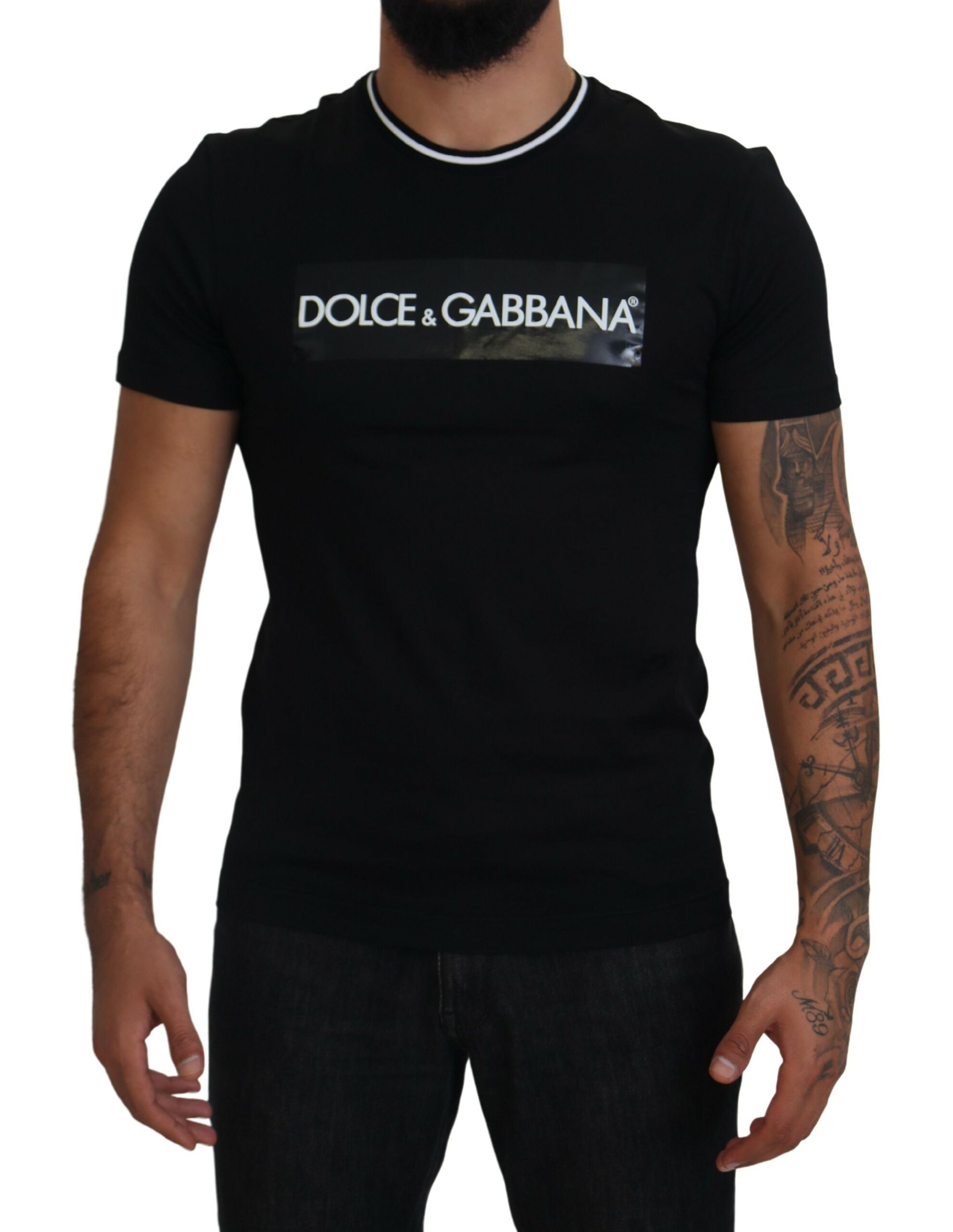 

Элегантная черная футболка с круглым вырезом и логотипом Dolce & Gabbana