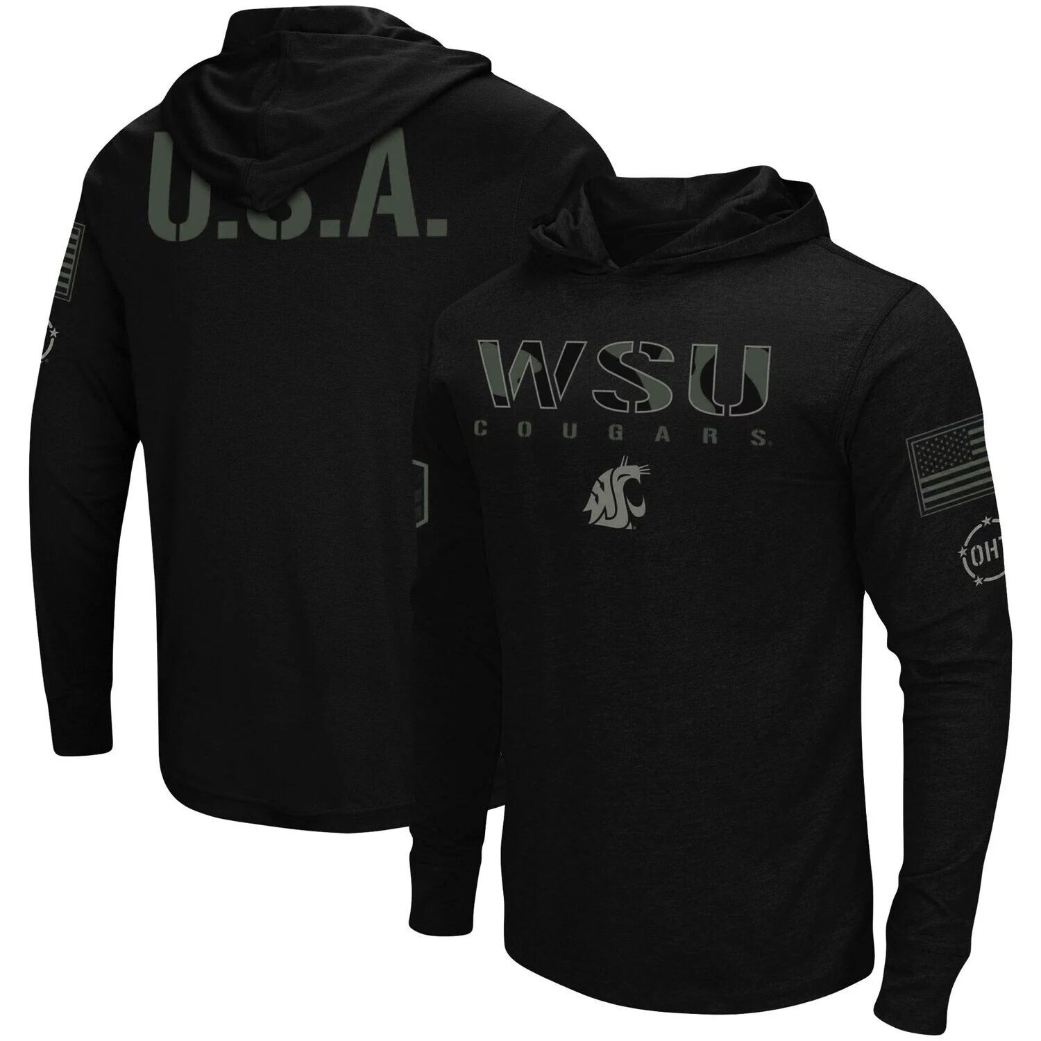 

Мужская черная футболка с длинным рукавом и капюшоном Washington State Cougars OHT Military Appreciation Colosseum, Черный, Мужская черная футболка с длинным рукавом и капюшоном Washington State Cougars OHT Military Appreciation Colosseum