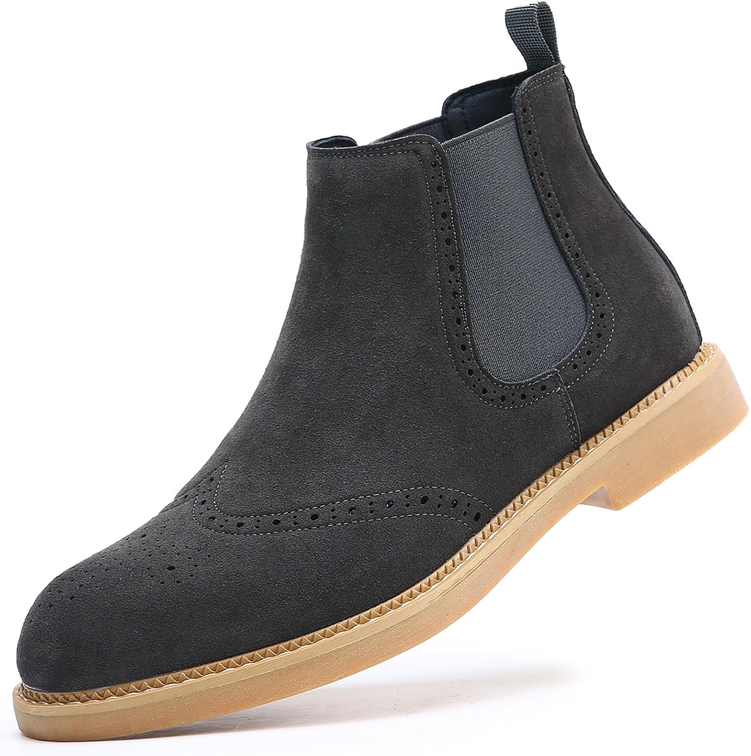 

Мужские настоящие замшевые ботинки Челси, комфортные броги с крылами на носке, на молнии, высокие ботинки до щиколотки, легкие Yrzhgdl, серый