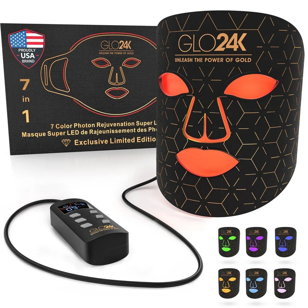 Омолаживающая маска для лица GLO24K LED с фотонным эффектом, черный