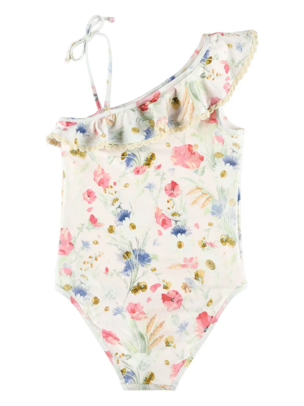 Купальник на одно плечо с цветочным принтом ZIMMERMANN Kids, белый — фото 2