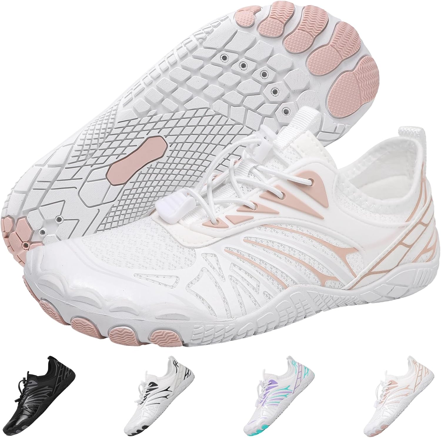 

Кроссовки для походов для женщин и мужчин, кроссовки для трейлраннинга, нескользящие дышащие походные ботинки, тренировочная обувь, водные обувь с широким носком Foehiex, белый/розовый