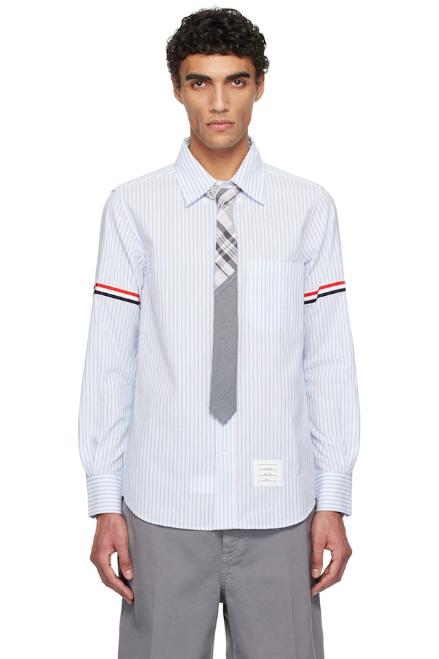 

Мадрасская хлопковая рубашка с манжетами на рукавах Thom Browne, синий