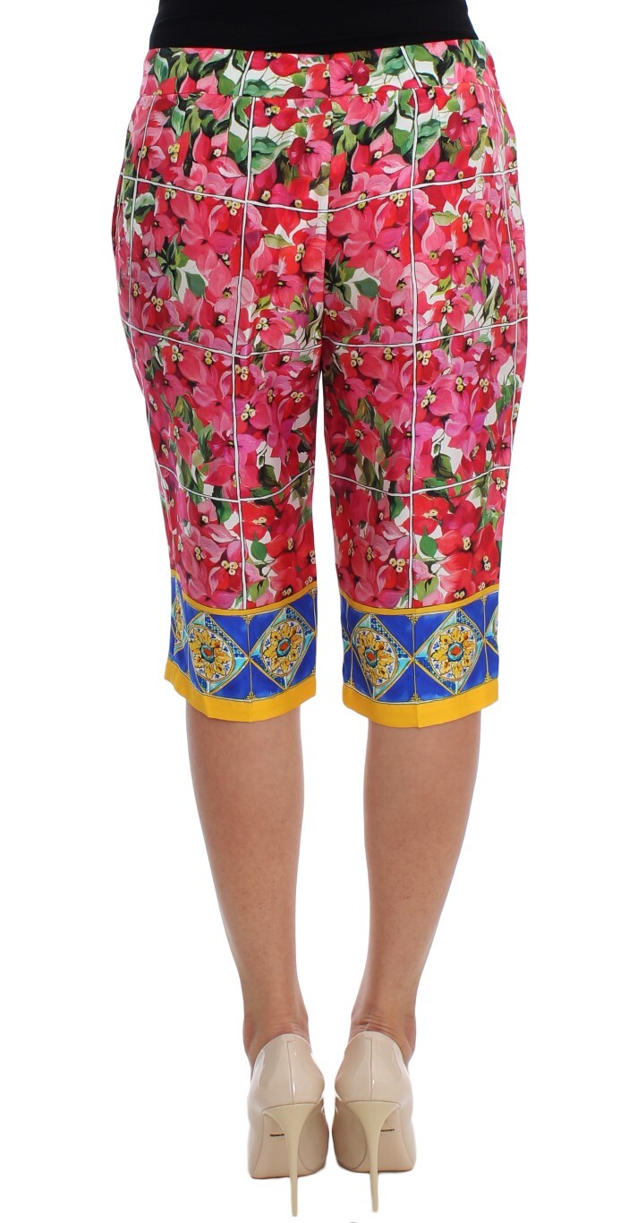 Разноцветные шелковые брюки-капри с цветочным принтом Dolce & Gabbana, мультиколор — фото 3