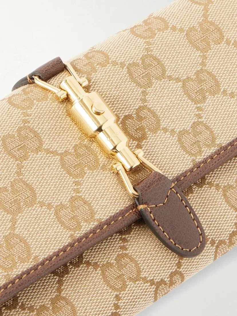 Кошелек GUCCI Jackie из жаккардового канваса с кожаной отделкой, бежевый — фото 3