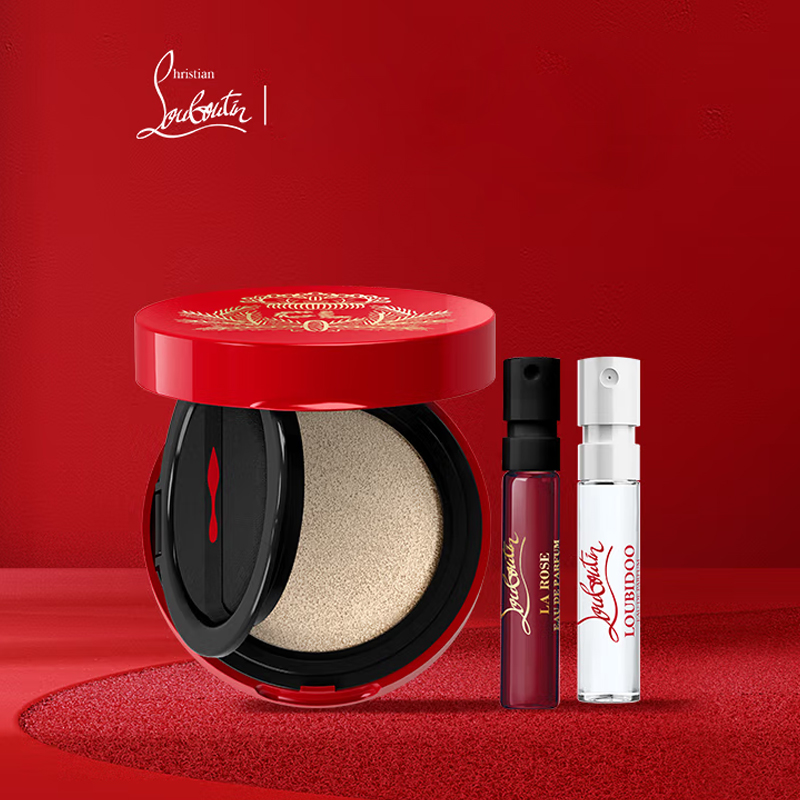 Мини-набор CL Mini Air Cushion Perfume Makeup Mini Sample для легкого нанесения и коррекции тона кожи 5g+2ml+2ml Christian Louboutin — фото 4