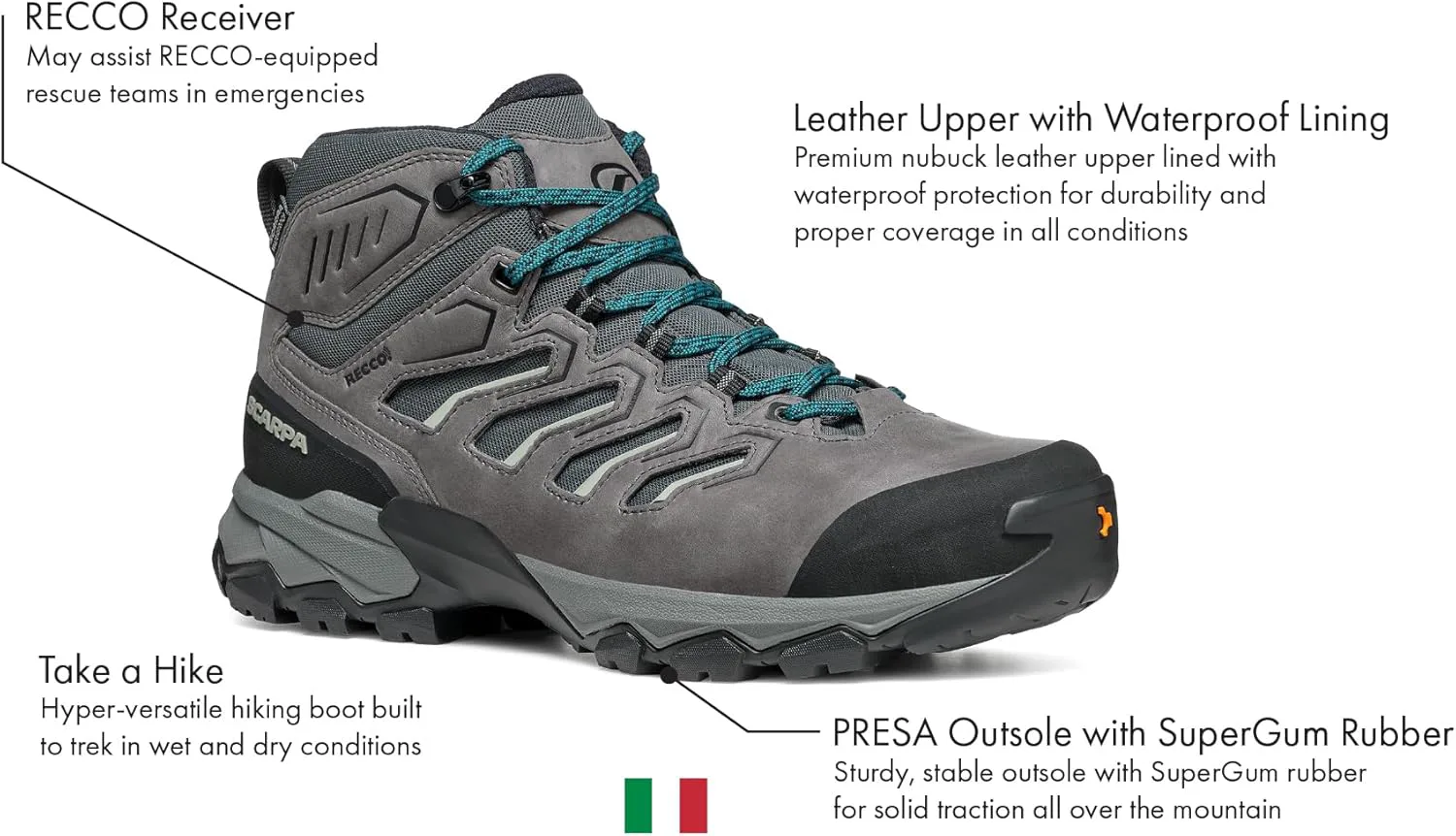 Мужские водонепроницаемые дышащие ботинки SCARPA Moraine Mid WP для пеших походов и треккинга — фото 3