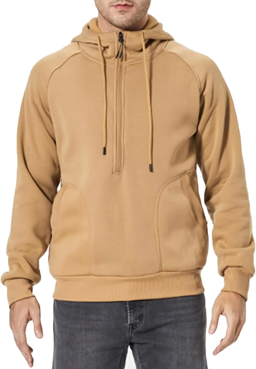 

Мужская худи с четвертью молнии и воротником стойкой, легкая, свободного кроя QUNPIU