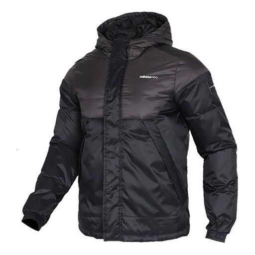 

Пуховик adidas neo Solid Color Stay Warm hooded Sports Down Jacket Black, черный