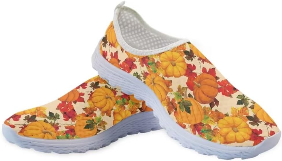 

Кроссовки Jeiento на Хэллоуин для женщин и мужчин, для вечеринки на Хэллоуин, прогулок и бега, слипоны, дышащая сетка, спортивная и модная обувь, Fall Pumpkin Maple Leaf