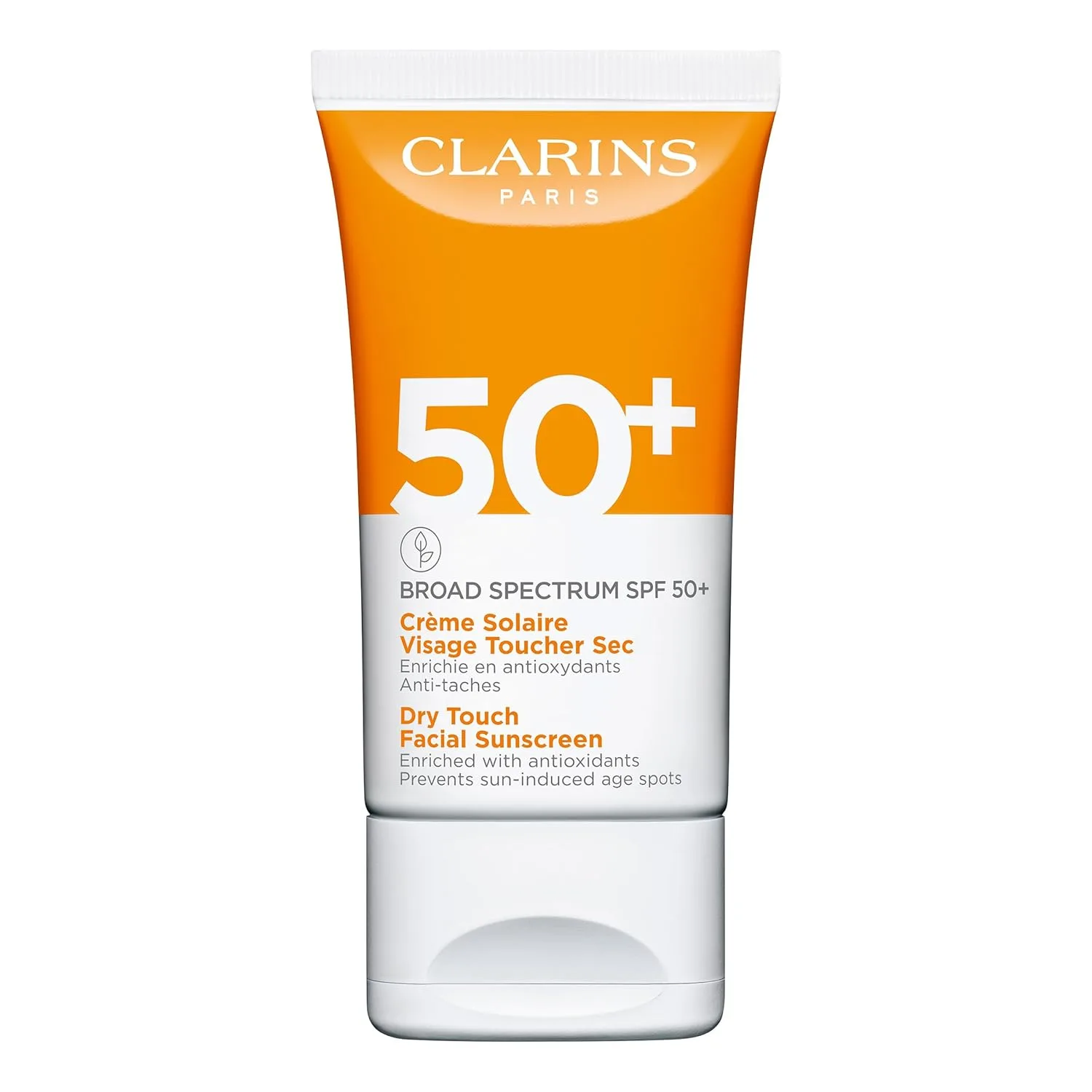 Clarins Dry Touch солнцезащитный крем для лица широкого спектра SPF 50+, защита от UVA/UVB, легкая текстура без белых следов, с антиоксидантами, для всех типов кожи, включая чувствительную, 48 г