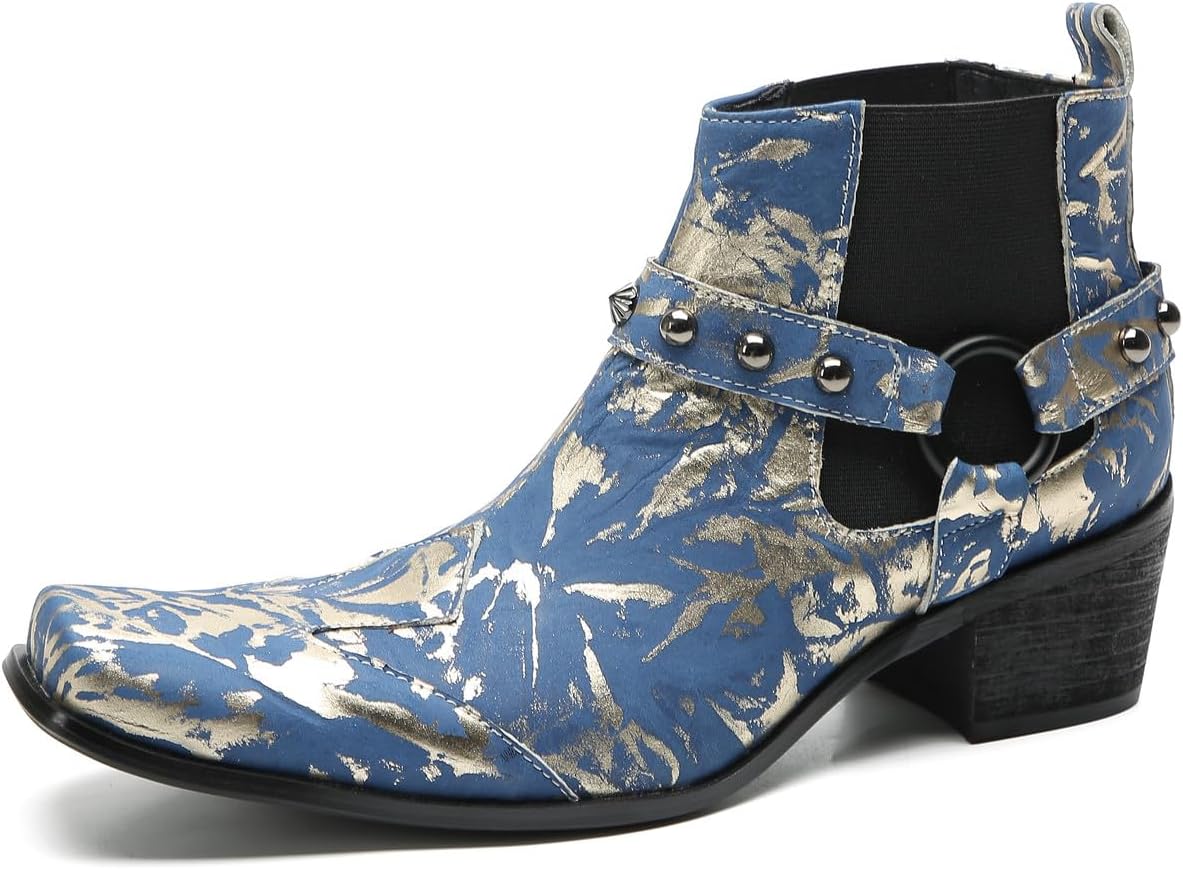 

Мужские Ботинки Santimon Chelsea для Вечеринки, Повседневные, Квадратный Носок, Ковбойские Ботинки, Модные, Удобные, С Пуговицами и Бусинами, Западные Ботинки до Лодыжки для Мужчин, синий