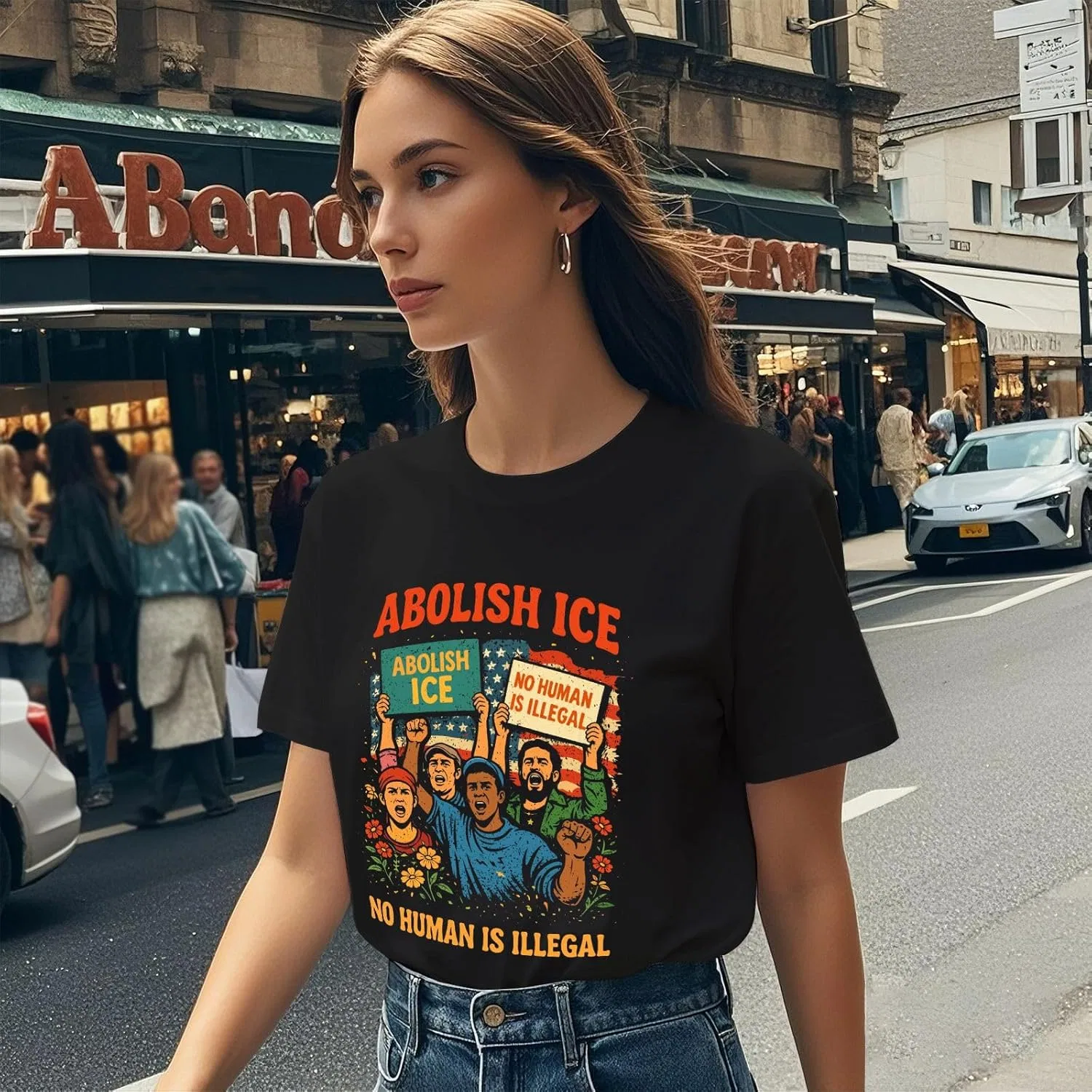 Футболка с принтом Abolish ICES No Human is Illegal для бассейна Generic, черный — фото 3