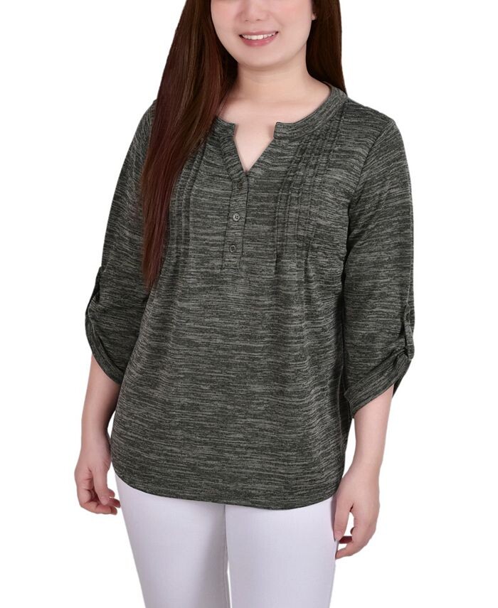 

Топ Petite с защипами на рукавах 3/4 NY Collection, цвет Cypress