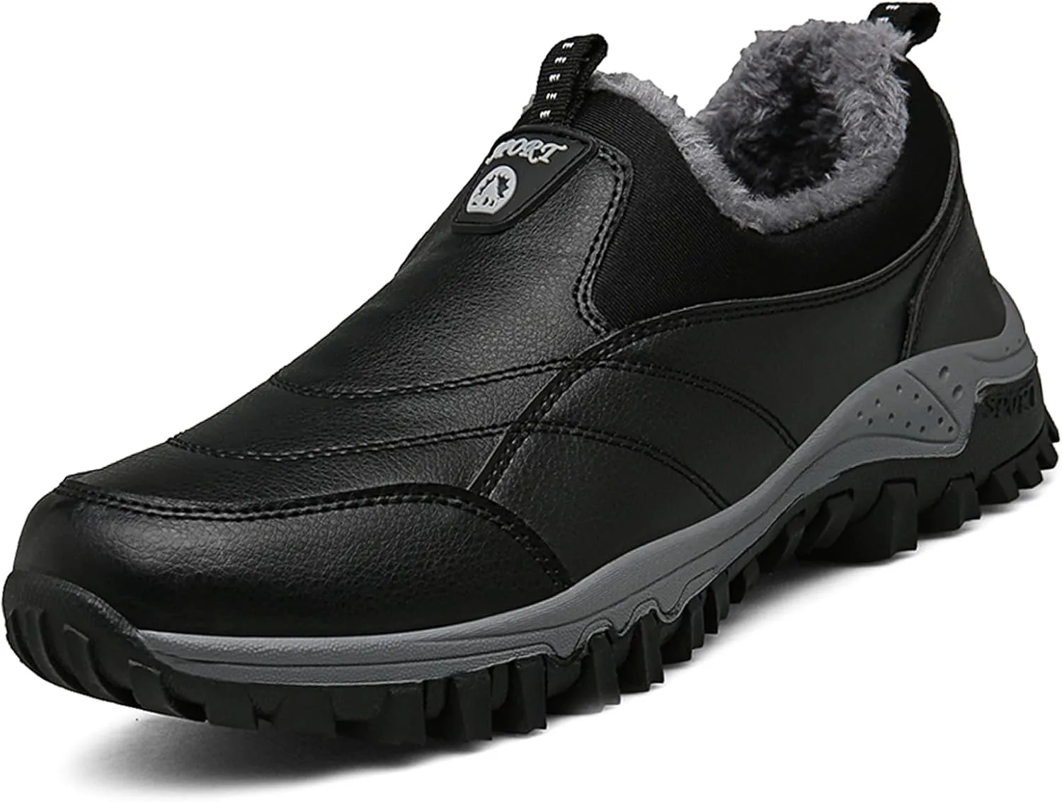 

Мужские теплые повседневные лоферы без шнурков, зимние, с меховой подкладкой, легкие, противоскользящие, для ходьбы, уличная износостойкая обувь Oigunle, черный