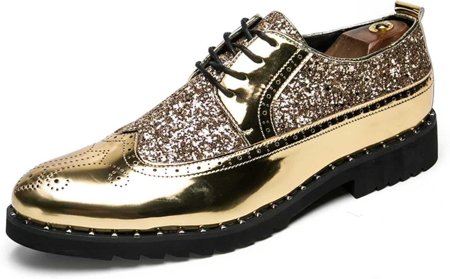 

Мужские роскошные блестящие кожаные туфли на шнуровке, броги с пайетками, оксфорды с удобным легким нескользящим дизайном для свадьбы, вечеринки, выступления, свидания, деловых и формальных мероприятий, ночных клубов Yrzhgdl, золотой