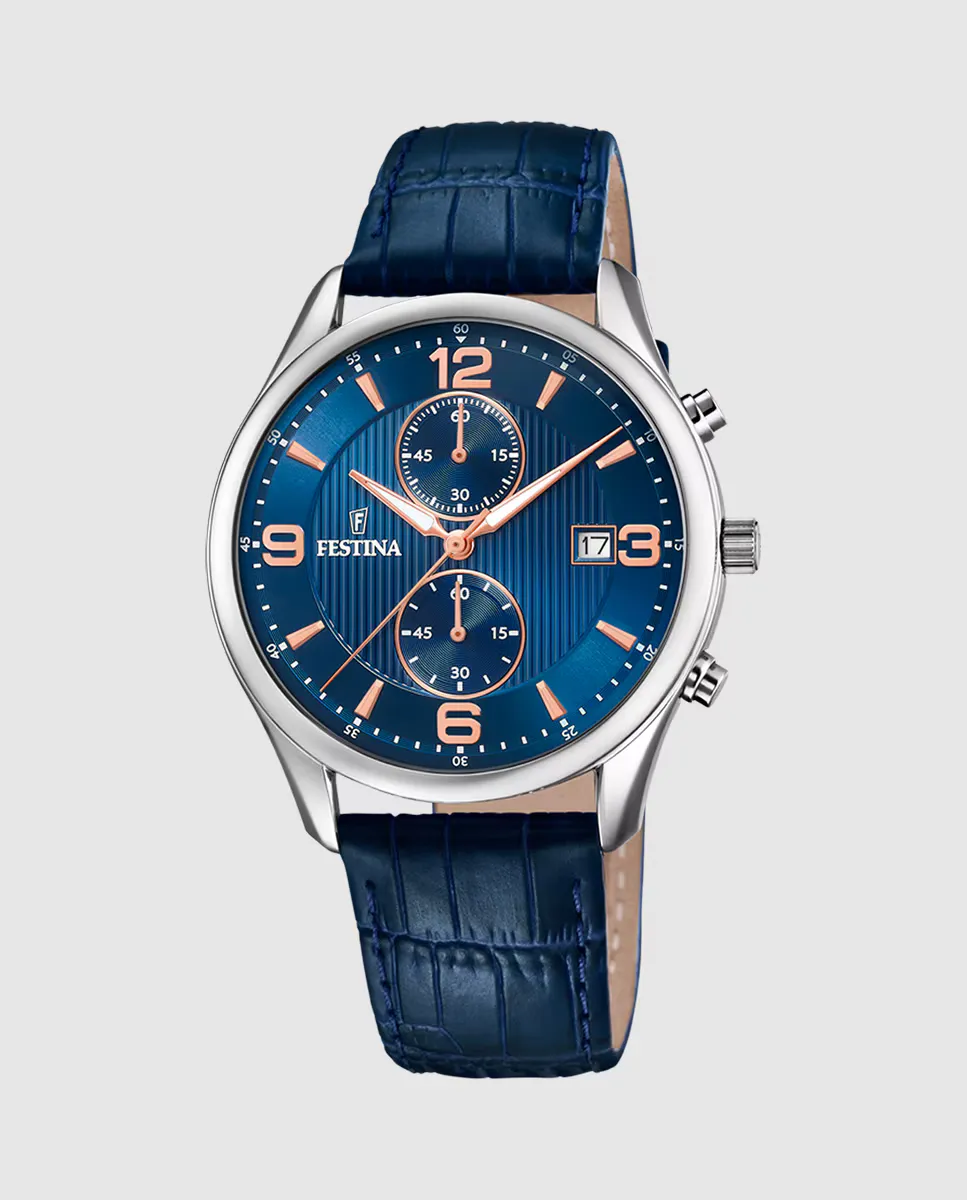 

F6855/6 Timeless Chronograph Синие кожаные мужские часы Festina, синий