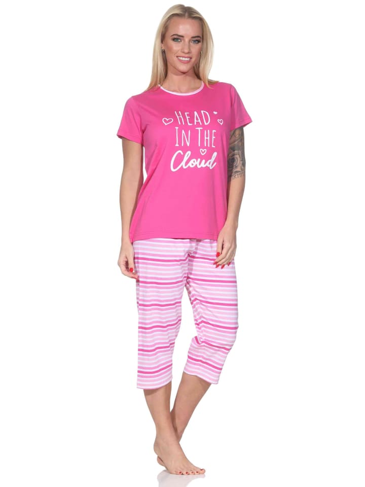 

NORMANN Пижама-капри с короткими рукавами и полосатым рисунком, размер 126 10 802, розового цвета