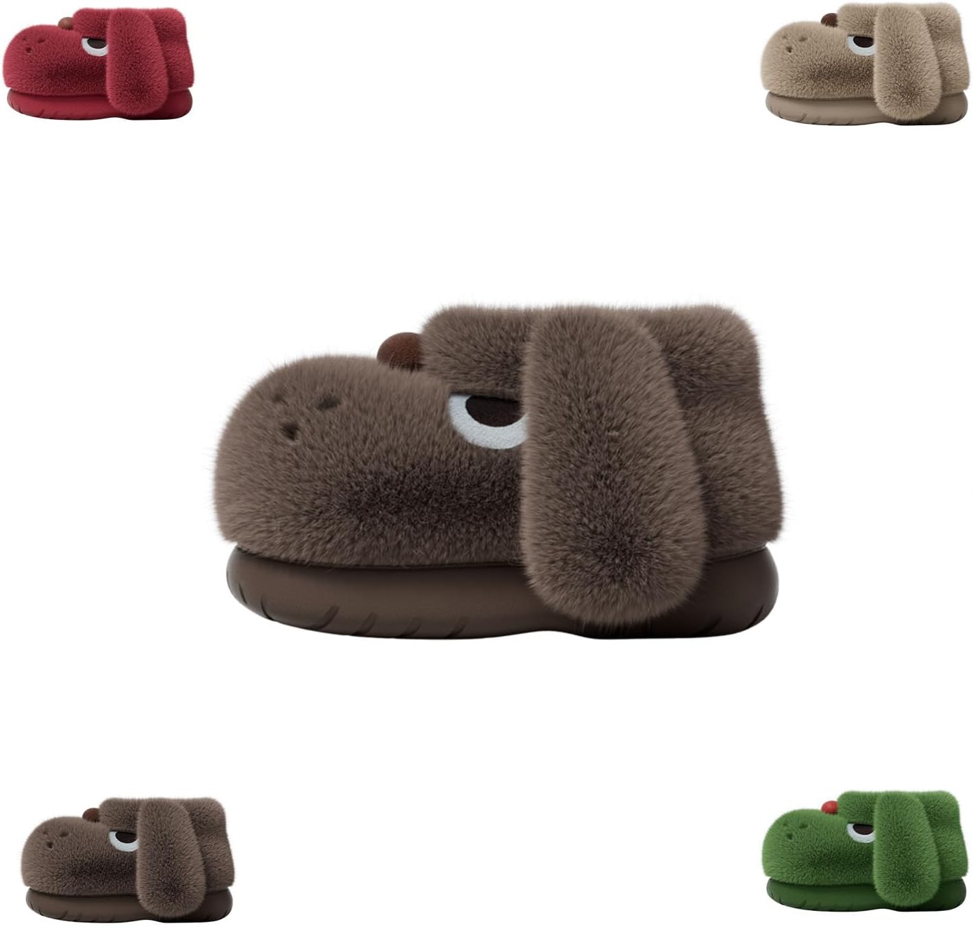 

Тапочки с капибарой для женщин и мужчин, милые 3D тапочки с большими глазами собаки «поцелуй», плюшевые тапочки с животным собака-капибара Zureto, коричневый