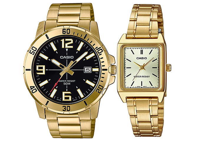 

CASIO Часы Unisex Pair Table Series Black Watch, Black Dial+Silver Dial (Matching Pairs)