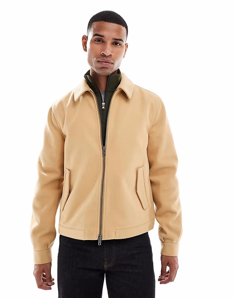 

Шерстяная куртка Харрингтон цвета верблюжьей шерсти Asos Design