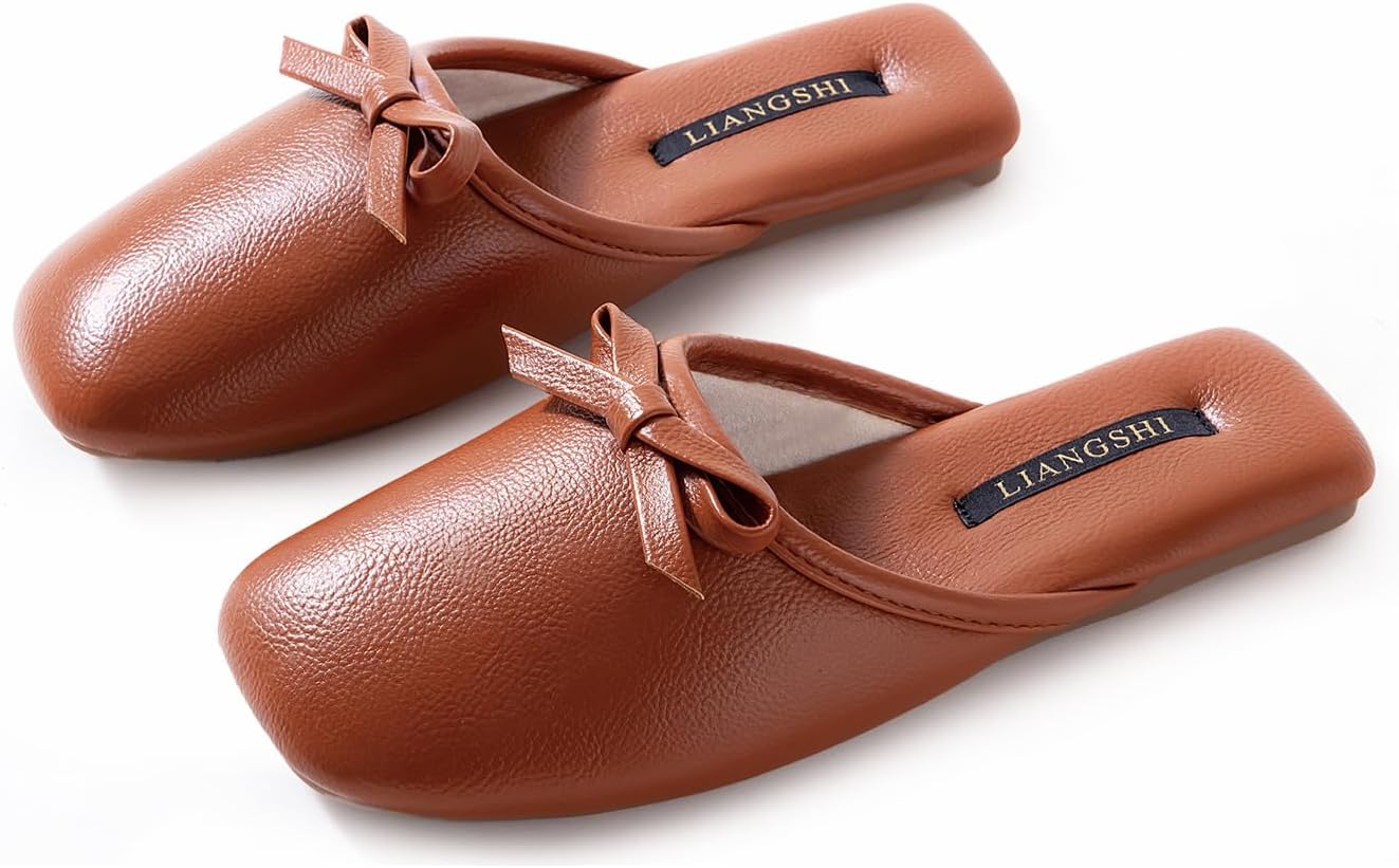 

Мюли с бантом для женщин и мужчин, роскошные тапочки, элегантная домашняя обувь, сандалии для дома и улицы Yafirgeer, Caramel