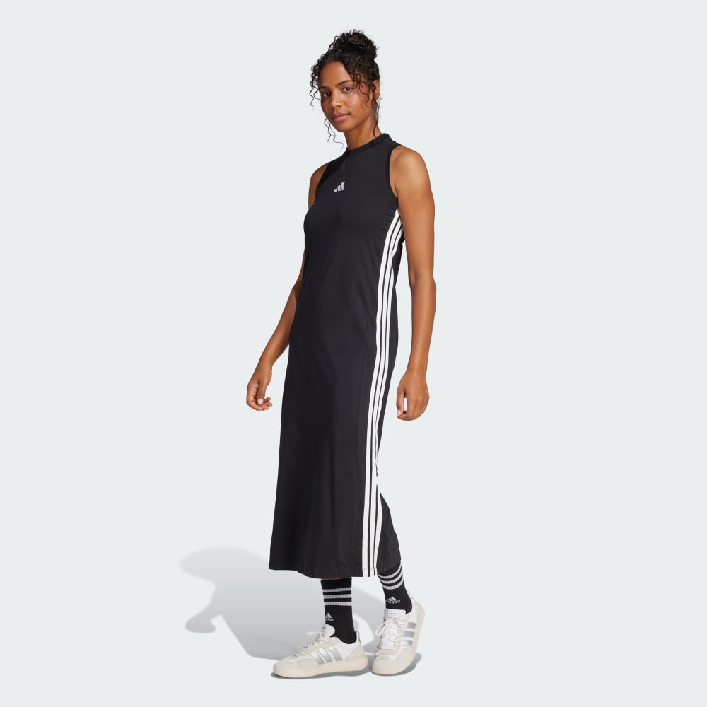 

Платье Adidas Essentials 3-Stripes Long Racerback Dress, черный/белый
