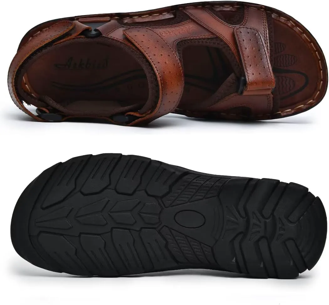 

Мужские сандалии Arkbird, закрытый носок, кожаные рыбацкие для прогулок на открытом воздухе и спорта, летние, коричневый