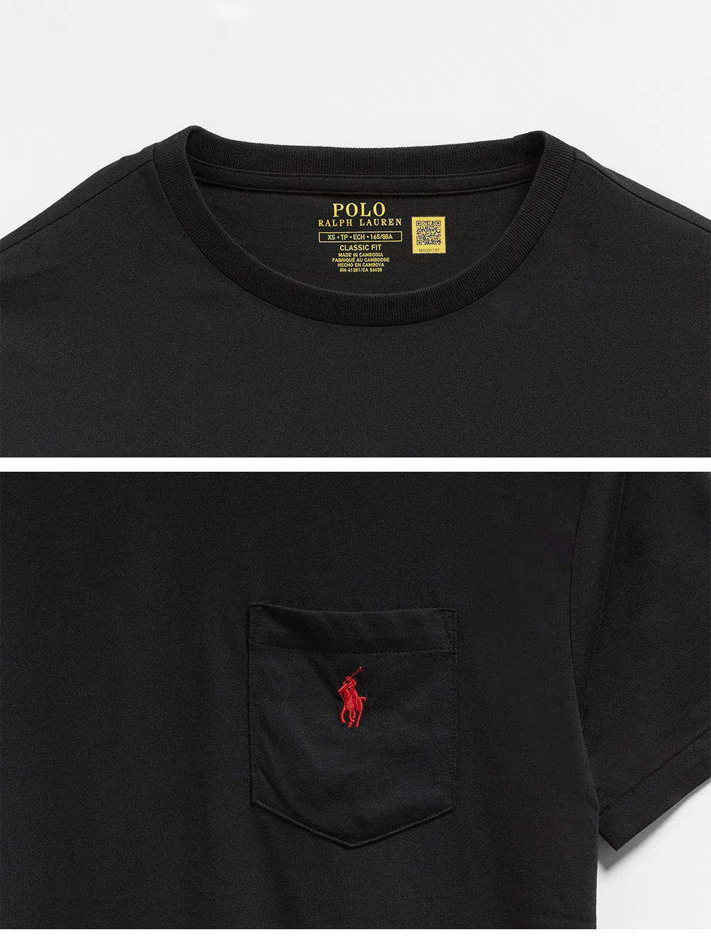 Мужская футболка классического кроя с карманом, чёрная, от Polo Ralph Lauren — фото 4