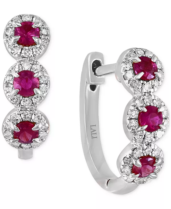 

Серьги-Кольца с рубинами (1/3 карата) и бриллиантами (1/5 карата) из 14-каратного белого золота Lali Jewels, ruby