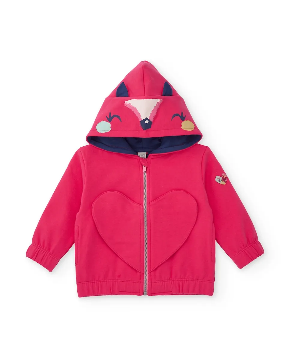 

Розовая толстовка для девочки с капюшоном в виде животного и дизайном в виде сердца Tuc tuc