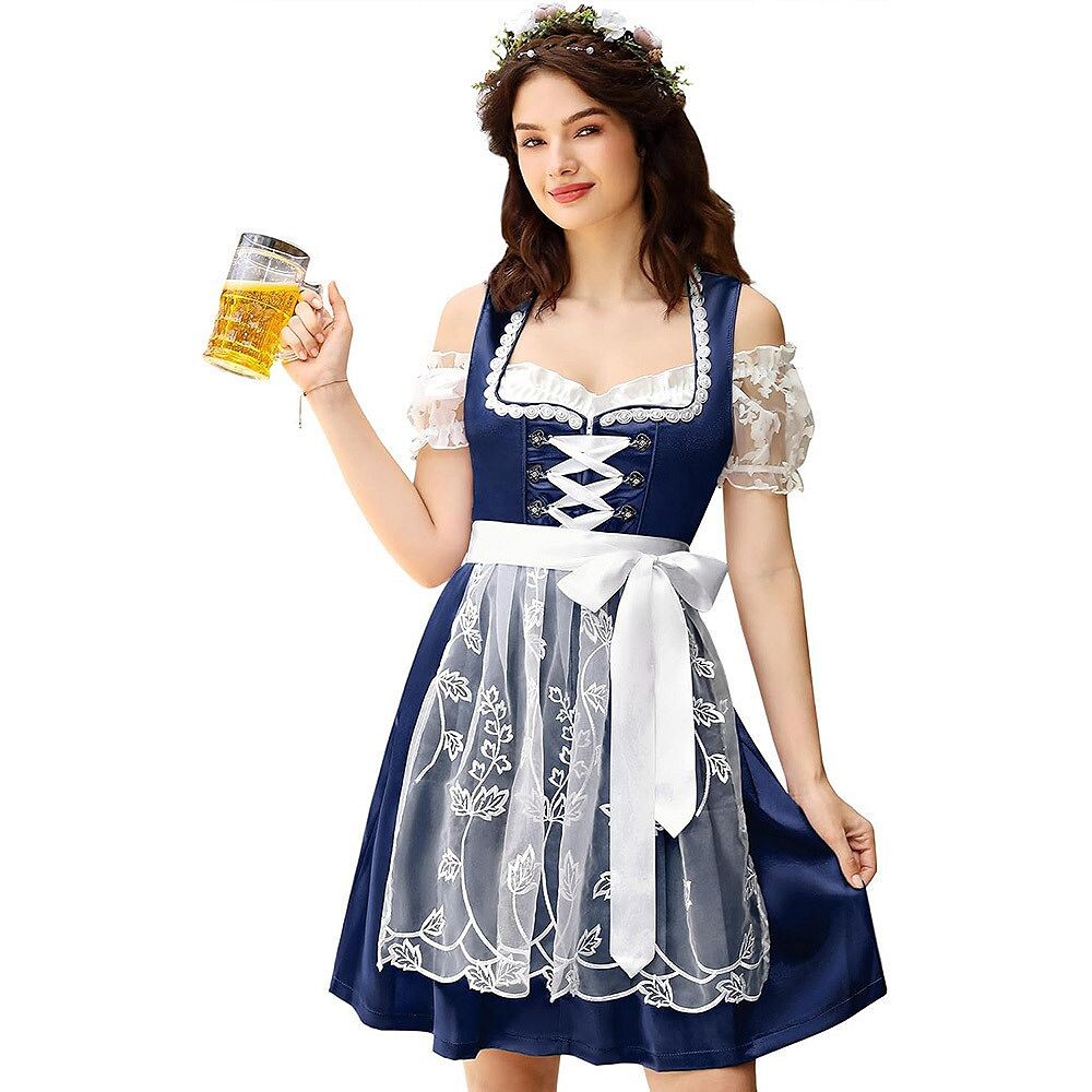 

Женское немецкое платье-дирндль, костюмы из 2 предметов для баварского Октоберфеста, карнавала, Хэллоуина MISSKY, цвет Blue White Flower