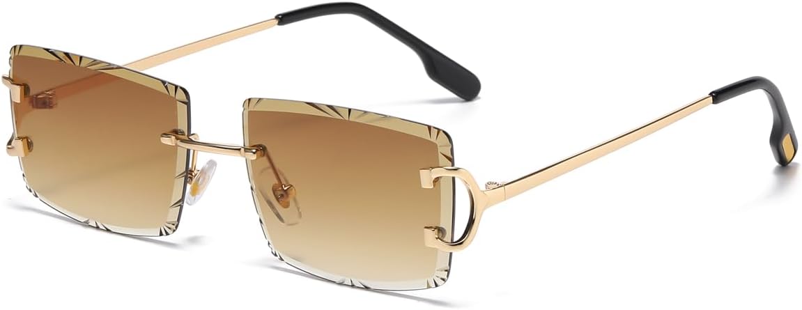 

Солнцезащитные очки без оправы, прямоугольной формы, для женщин и мужчин, с защитой от УФ-излучения UV400, без оправы, с квадратными линзами, модные очки LIGOES, Gold With Brown